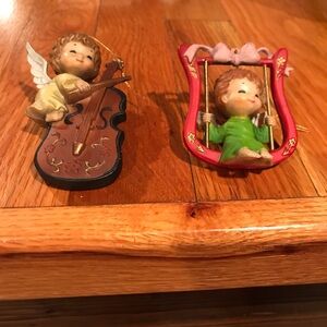 Lot of 2 Vintage Angel Ornaments with Violin and Swing Made in Hong Kong